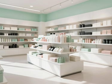 Bright, organized retail store interior with clean floors and well-arranged displays, natural daylight, high-key, clean shadows.