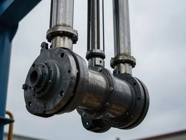 Detail of heavy hydraulic lift mechanisms and steel cables, dramatic lighting, industrial aesthetic