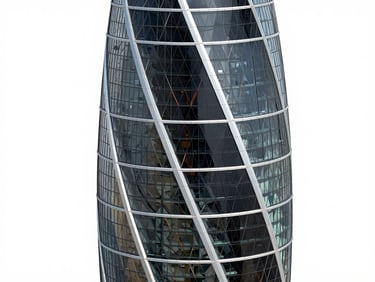 Crisp 3D CAD rendering of the Lakhta Center structural steel core, detailed isometric view, cool slate tones with orange highlights