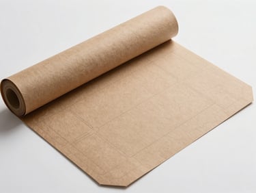 Technical flat-lay studio shot of the unrolled 300g Kraft liner sleeve template, showing precise blueprint lines and die-cut pocket zones, high-contrast clean lighting with subtle shadows, no faces