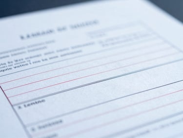 Macro shot of a legal document with redline edits, precise and clean, under cool office lighting, showing meticulous attention to detail.