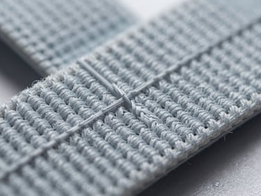 Macro close-up of a heart rate monitor strap weave, showing high-density technical fibers integrated with conductive threads, sharp studio lighting, cool tones