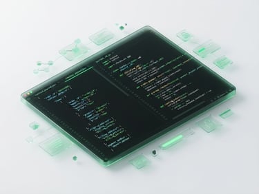 Sleek dark IDE window showing clean JSON payload and Python checkout SDK code, glowing toxic green syntax highlighting, isometric perspective