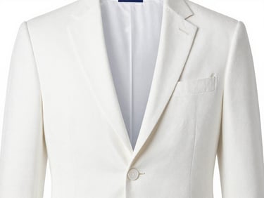 Close-up of a perfectly pressed suit jacket, crisp fabric texture, bright studio light, clean white background, 35mm lens.