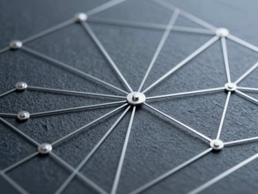 Abstract technical schematic of a network grid, high-contrast slate gray and silver lines