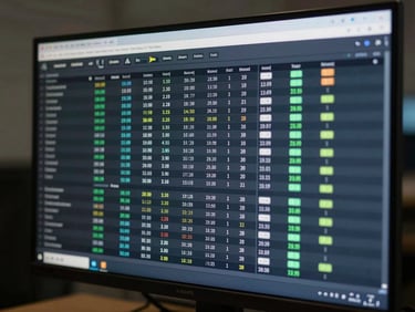 Close-up of a settlement dashboard interface on a large monitor, cool studio lighting, transaction rows and corridor status indicators visible, no faces, architectural clarity