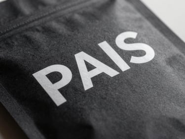 Macro shot of crisp typography on physical matte black packaging, sharp architectural geometry, flat even studio lighting.