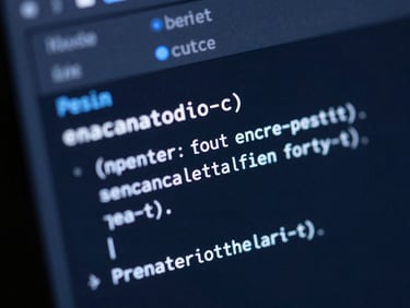 Macro shot of clean code interface on a dark screen with soft blue glow, sharp focus
