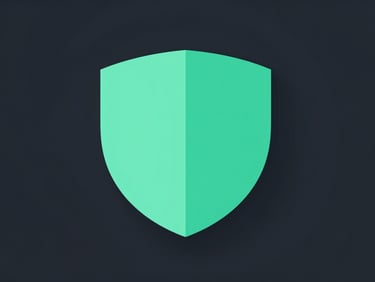 Minimalist vector shield icon in mint green and cyan on a dark slate background
