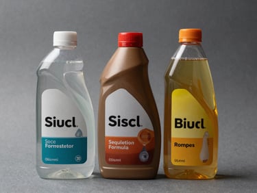 Straight-on studio shot on neutral grey surface: three lubricant bottles of different sizes arranged in a tight row — clear water-based, silicone-formula, and oil-based variants — labels facing forward, sharp directional side lighting showing bottle material and volume markings, no people, no staging