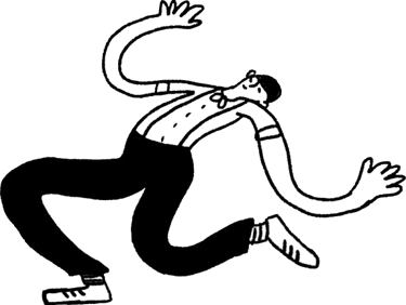 Disegno nero su bianco di pascal il clown mentre danza