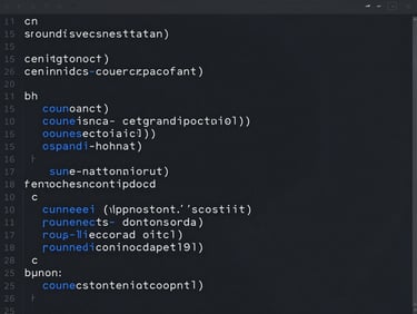 Orthographic view of a dark-mode markdown editor interface, structured code blocks, clean monospaced typography