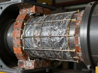 A technical interior flue camera scan displaying structural liner integrity and brick joints, high-contrast diagnostic view