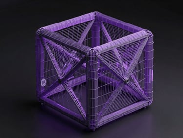 3D wireframe modeling viewport in Blender showing a complex geometric structure with purple highlights