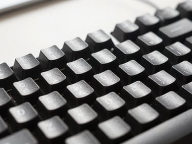 Macro close-up shot of mechanical keyboard keys with clean desk setup, focused on control keys, sharp lighting.