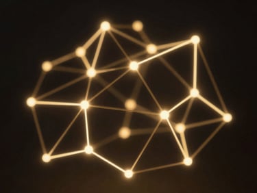 Abstract glowing digital neural network, dark charcoal background, gold light, 85mm macro lens