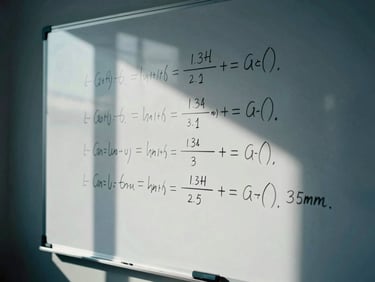 Moody editorial photography of a physical whiteboard with handwritten mathematical equations, high-contrast window light, deep navy tones, sharp focus, 35mm.