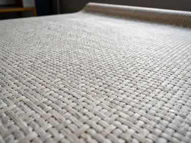 Close-up of woven geotextile fabric texture, showing the precise technical weave under bright studio lighting.