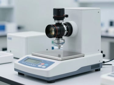 Calibrated analytical balance and laboratory instrumentation in a clinical testing facility, high-key white light