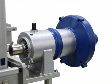 Industrial vacuum blower installation on a clean automated food packaging line, bright studio lighting