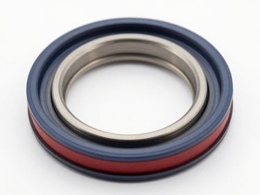 Macro shot of a mechanical seal with silicon carbide faces, precise metallic finish, clean industrial studio setting.