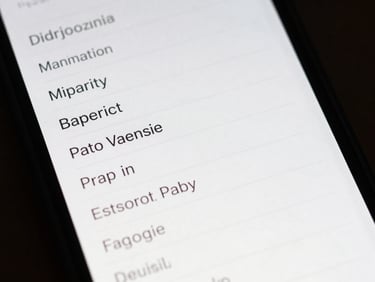 Macro close-up of a minimalist mobile screen showing a simple list of essential apps in crisp monospace font