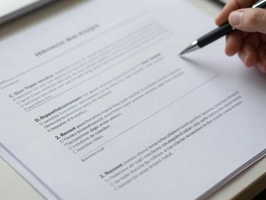 Close-up of official documents or blueprints on a desk, with a pen and a hand, suggesting regulatory review and planning, crisp editorial photography, bright natural daylight, deep navy and cool gray tones, sharp focus, 35mm