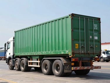 Heavy cargo truck loaded with industrial equipment leaving the port of Dar es Salaam, bright daylight