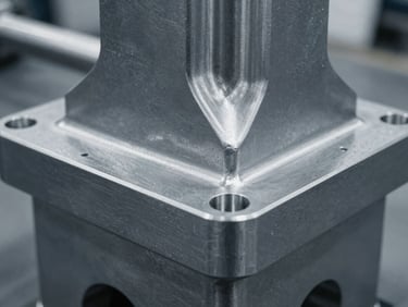 Close-up of a thick, precision-machined steel equipment base with visible mounting points, highlighting structural integrity and surface finish. Desaturated steel tones.