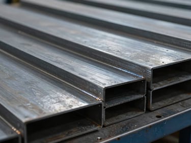 Robust equipment base, thick steel plates, strong weld beads, ready for assembly, cool industrial light