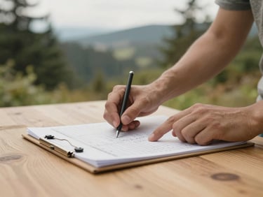 Hands collaborating over a budget spreadsheet on a wooden table, soft natural daylight, warm tones.