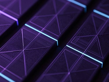 Macro close-up of geometric telemetry data arrays, sharp lines, bioluminescent accents, stark 3d render