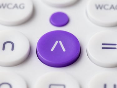 Macro close-up of interactive button states and focus rings for WCAG AA accessibility compliance, clean digital product photography, royal purple highlights.