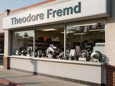 Crisp, natural daylight architectural shot of the physical storefront and heavy-duty inventory counter on Theodore Fremd Avenue, showing precision mechanical components.