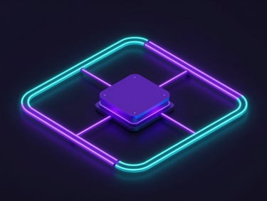 Sleek 3D render of an isometric schematic of a legacy data pipeline being refactored, glowing neon teal and electric violet lines, dark mode tech aesthetic