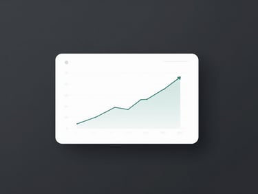 Minimalist digital interface showing an analytics dashboard with rising sales metrics, crisp studio lighting, clean charcoal tones