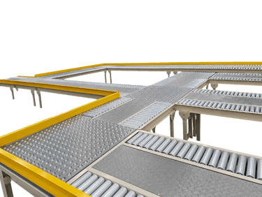 Conjunto de sistemas transportadores diseñados para el traslado continuo de productos en líneas indu