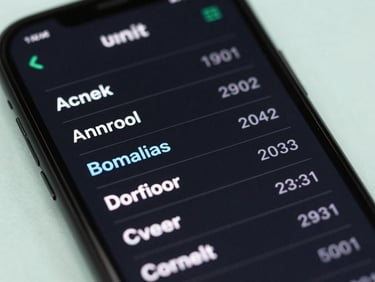 Macro shot of an Android phone screen displaying a unit converter app, showing clean, pixel-perfect UI elements for various conversions, subtle neon glow.