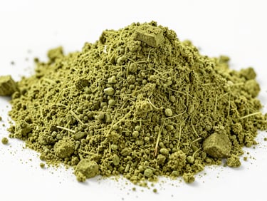 Macro studio shot of deep green spinach powder and moringa powder, bright high-key lighting, sharp focus.