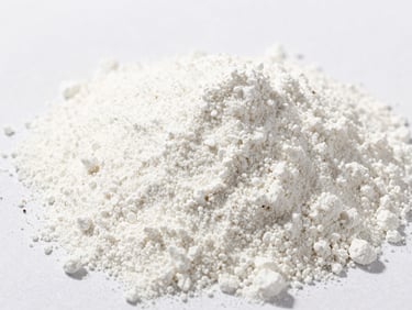 Close-up macro shot of white MSM powder, bright natural daylight, soft shadows, clean minimalist product shot