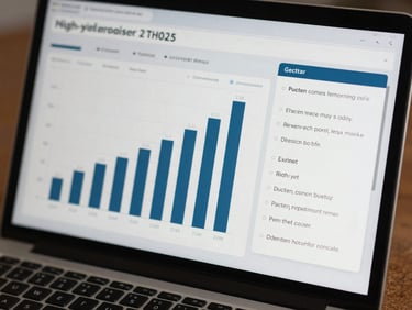 Close-up of a laptop screen displaying high-yield performance analytics, clean bar charts tracking progress by blueprint domain, and correct answer rationales in soft daylight.