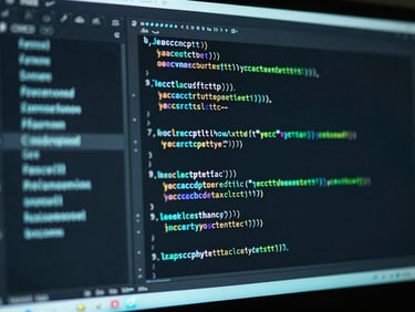 Macro shot of clean JavaScript code on a dark IDE, neon-teal accents, sharp focus, 35mm