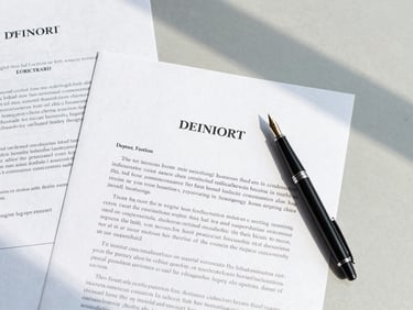 Flat-lay of organized legal documents, a high-quality fountain pen resting on a signed contract, bright natural daylight, clean slate gray shadows, 35mm lens