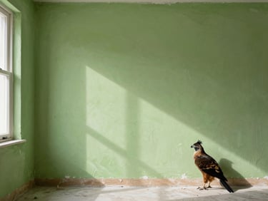Interior room with freshly trowel-finished lime plaster wall, raking light from a side window revealing the smooth texture, plasterer's hawk resting against the baseboard, shot at eye level