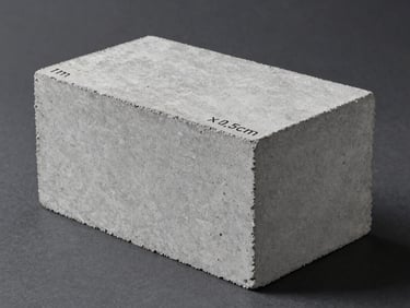 Straight-on technical studio shot of a single gray concrete foam block measuring 1m x 0.5m x 15cm, showing sharp edges and uniform cellular texture against a clean dark gray background.