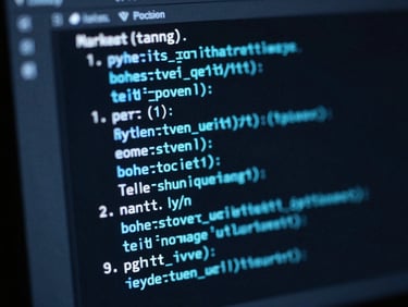 Macro close-up of a dark terminal screen displaying custom Python marketing scripts, electric blue syntax highlighting, high contrast, sharp shadows, 35mm photography.