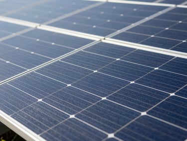 Macro shot of high-tech solar panel cells, bright natural daylight, sharp architectural details, 35mm