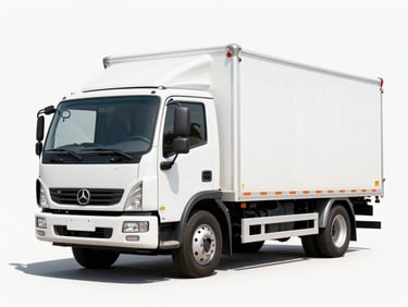 A clean white 1-ton canvas lorry parked against a clean studio background, bright natural daylight, high contrast, sharp focus, 35mm