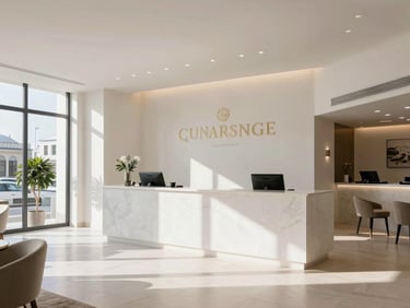 A bright, elegant boutique hotel lobby in Turkey with minimalist high-end decor, soft morning sun.