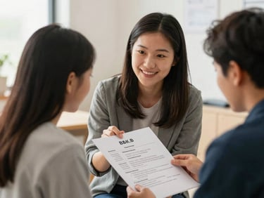 A career coach mentoring a student, looking at a resume together, warm daytime lighting, authentic candid moment.